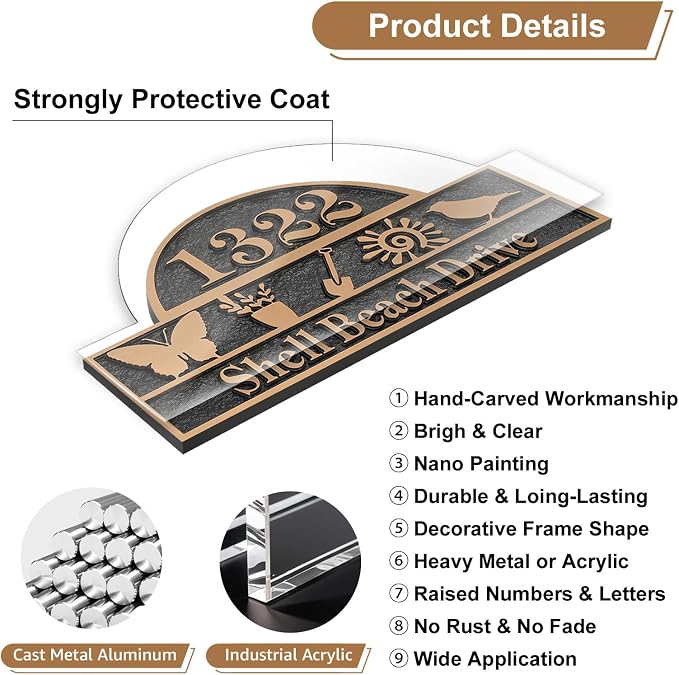 Address Plaque Nature Style - 13.4'' x 8.11'' Custom Address Sign for House,House Number Plaque Sign for Outside House,Driveway,Garden Easy Installation Metal & Large Options (Style 2)