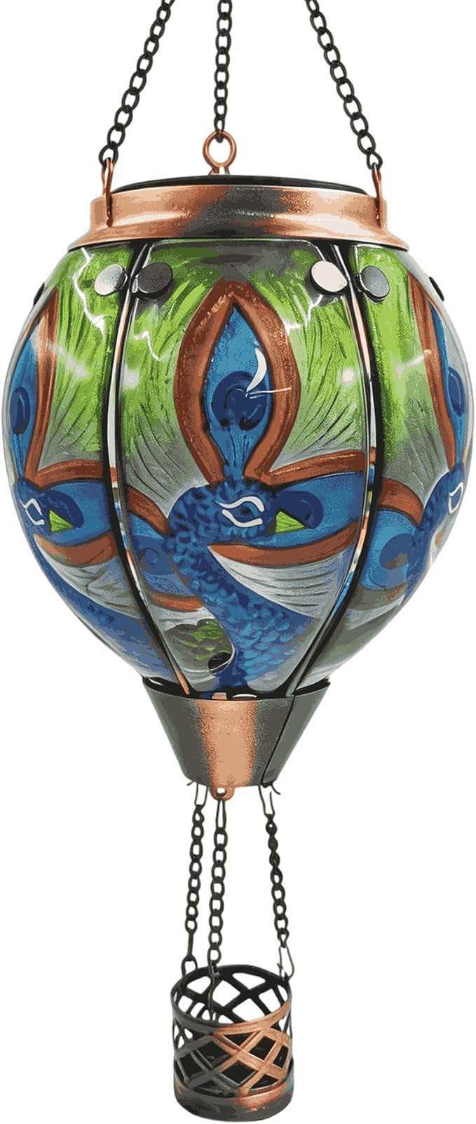Hot Air Balloon Solar Lantern with Flickering Flame, Glass Hanging Garden Lights Outdoor Waterproof for Tree Yard Patio Mother's Day Gift (Peacock)