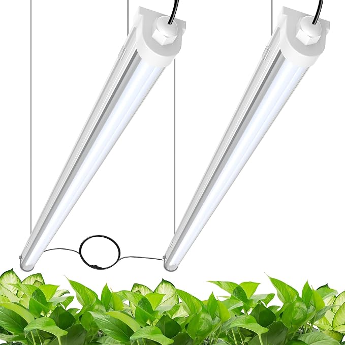 JESLED Waterproof T8 Grow Lights for Indoor Plants, 4FT Full Spectrum 5000K LED for Seed Starting, Seedling & Veg, 96W (2 x 48W, 600W Equiv), Linkable Sunlight Outdoor Grow Light Strip,2-Pack