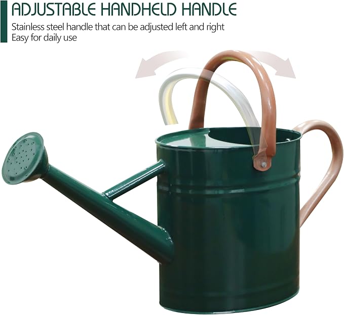 Metal Watering Can with Removable Spout, 1 Gallon Watering Cans Stainless Steel Handhold for Outdoor Indoor Garden Plants Watering (Green)