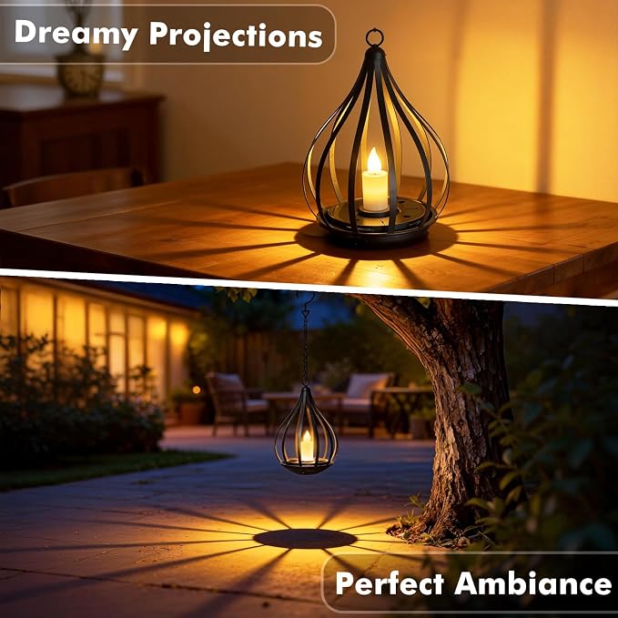 Solar Lanterns Outdoor Waterproof, Solar Lights Outdoor with Flickering Flameless Candle, Garden Decor Gifts for Women Mom Grandma, Hanging Solar Lights for Patio, Porch, Backyard, 1 Pack
