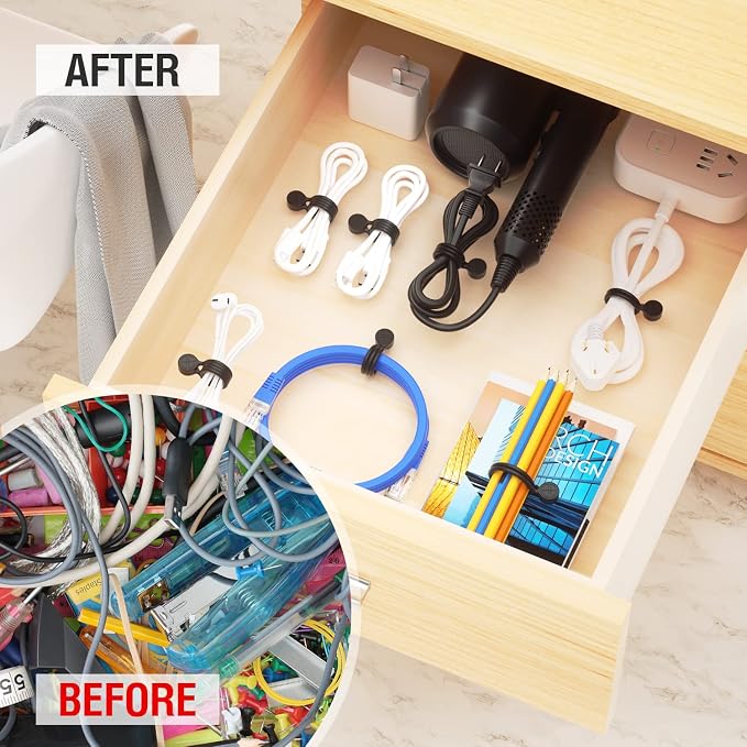 Magnetic Twist Ties, Reusable Silicone Cable Ties with Strong Magnet for Bundling and Organizing,Cord Wrap Clip Straps for Home or Office (Black-24 Packs)