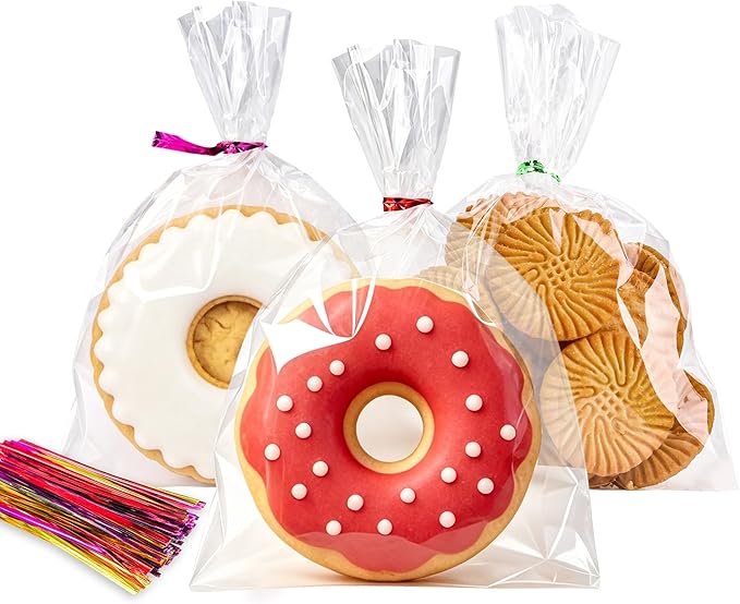 LOKQING Cellophane Bags Plastic Treat Bag Clear Cookie Candy Bags with Twist Ties for Party Favor Bag, Graduation Gift Bags(100PACK,4x6inch)