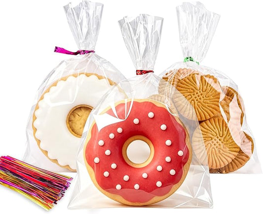 LOKQING Cellophane Bags Plastic Treat Bag Clear Cookie Candy Bags with Twist Ties for Party Favor Bag, Graduation Gift Bags(100PACK,4x6inch)
