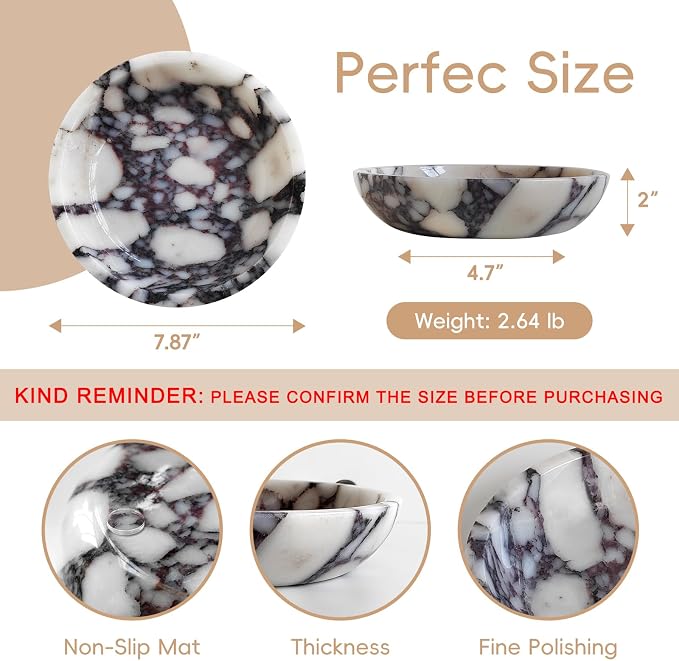 Marble Bowl,Travertine Decorative Modern Key Bowl for Entryway Table, Pedestal Bowl for Dining Table Center,Living Room, Kitchen Decor Modern Home Decor Marble Bowls (7.8 Inch)