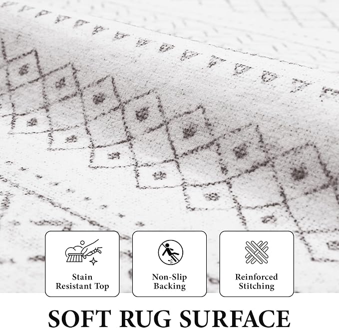 Area Rug Living Room Rugs 8x10 - Large Soft Boho Geometric Rug, Non-Slip Foldable Washable Rugs Non Shedding Morden Indoor Floor Carpet for Bedroom Office Dining Room (Dark Grey,8' x 10')