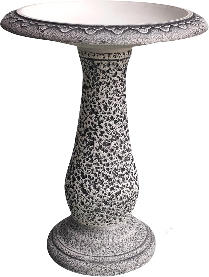 Bird Bath for Outside 23 Inch Speckled White - Stone-Resin Composite Pedestal Birdbath Bowl - Decorative Standing Outdoor Garden Decor for Front Porch Patio Yard Backyard Lawn Ornament