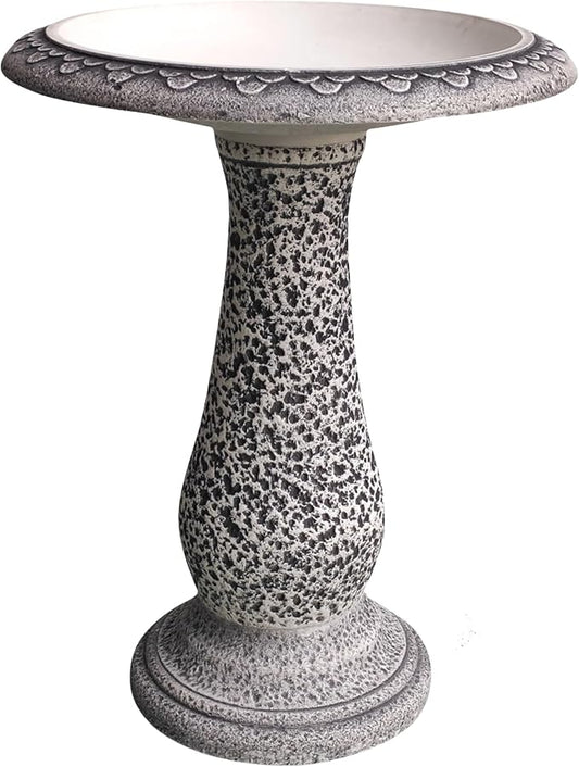 Bird Bath for Outside 23 Inch Speckled White - Stone-Resin Composite Pedestal Birdbath Bowl - Decorative Standing Outdoor Garden Decor for Front Porch Patio Yard Backyard Lawn Ornament