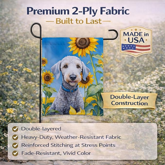 Caroline's Treasures DAC6021GF Bedlington Terrier in Sunflowers Garden Flag Mailbox Flag Decorative Yard Flag Banner Outside Patio Artwork Yard Flower Beds, Garden Size, Multicolor