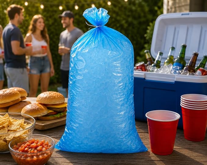Ice Bag Blue 20 lb 14" x 27" 250 Count | Twist Ties Included | Heavy Duty Storage Bags | Retail Sales, Parties, Camping & Food Cooling | LDPE Plastic Bags | Bits N Things