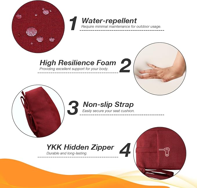 Unimatta Outdoor High Back Chair Cushion Seat Pads, 44 x 21 Inch Water-Repellent & Fade-Resistant Patio Furniture Cushions with Ties for Adirondack, Rocking Chairs, Red