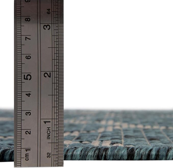 Unique Loom Outdoor Trellis Collection Area Rug (7' 10" Square, Teal/ Gray)