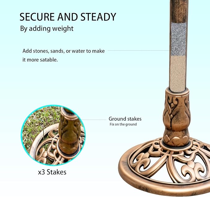 Outdoor Antique Bird Bath Polyresin Lightweight Garden Birdbath for Outside Weather-Resistant Bird Baths (Copper)