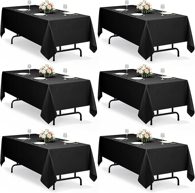 Decorelia Faux Linen Black Rectangular Table Cloths for 8 Ft Table-6 Pack, Washable Polyester Rustic Waterproof Rectangle Table Cloth Cover for Wedding,Outdoor,Events,Party,Banquet,Dining, 60x120 Inch