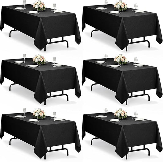 Decorelia Black Faux Linen Tablecloths for Rectangle 8 Ft Table-6 Pack, Washable Polyester Rustic Rectangular Fabric Cloth Table Cloth Cover for Wedding,Outdoor,Events,Party,Banquet, Dining 60x84 Inch