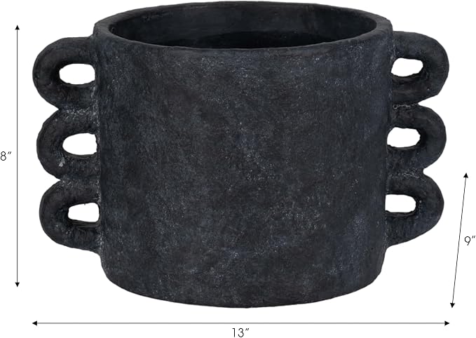 Pottery Arch Handle Planter for Home Decor - Decorative Flower Pot for Living Room Decor, Shelf Accent, and Patio Areas - Indoor and Outdoor Pot for Plants or Plant Stand Indoor - 8", Black