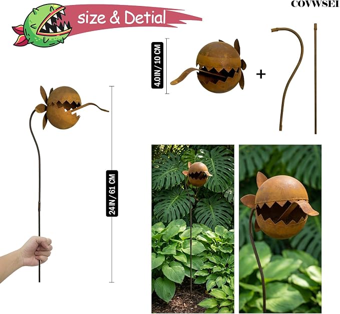 Garden Decor for Outside - Metal Venus Flytrap Garden Stakes Decorative, 24 Inch Metal Carnivorous Plants for Outdoors, Yard Art Garden Decorations for Outdoor Lawn Porch Pathway