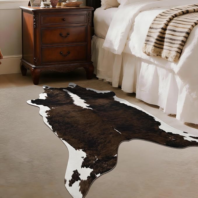 BENRON Small Faux Cowhide Rug, Cow Print Rug for Kitchen Hallyway 2.3x3.6ft | Western cow hide rug for Home Decor, Washable Rugs with Irregular Animal Skins and Hides, Non Slip, Brown