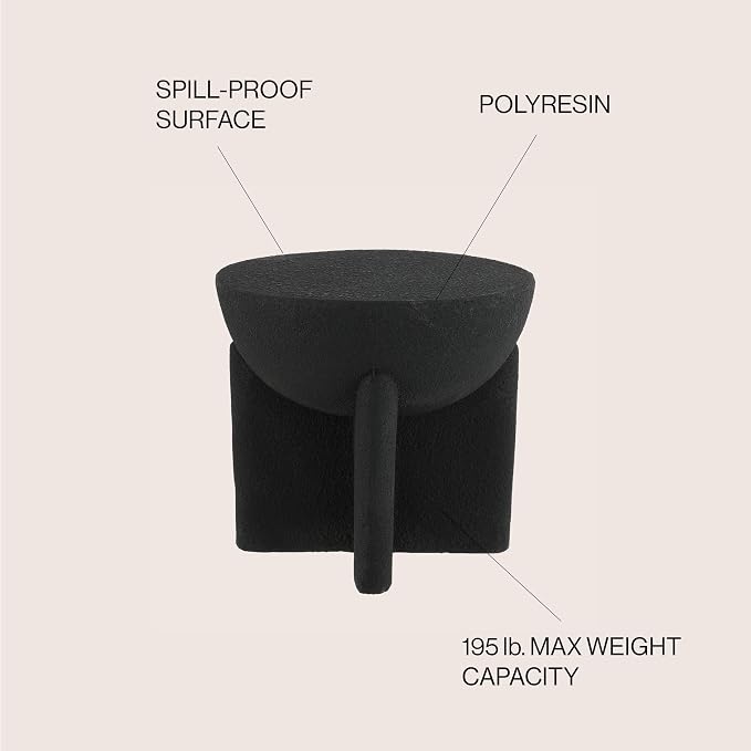 JONATHAN Y Brady Indoor/Outdoor Accent Table & Garden Stool, Minimalist Geometric Weather Resistant Sculptural Side Table for Patio, 17.75" x 16.25", Black Frosted TBL1109A