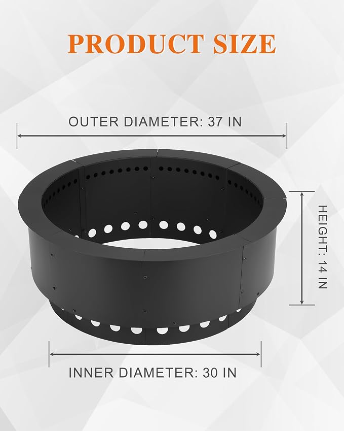 BPS Metal Fire Pit Ring, 37 Inch Outer/30 Inch Inner Smokeless Double-Layer Outdoor Firepit Insert for Backyard Wood Burning, Campfire