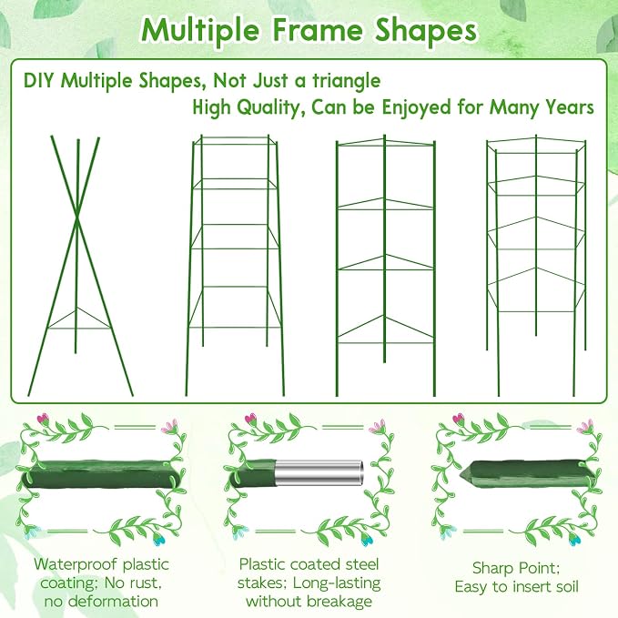 Riare 8 Pack 5.2 FT Tomato Cages for Garden- 63inches Heavy Duty Tomato Stakes and Supports, Adjustable Tall Tomato Plant Support Trellis for Pots, Raised Garden Bed, Climbing Vegetables Plants