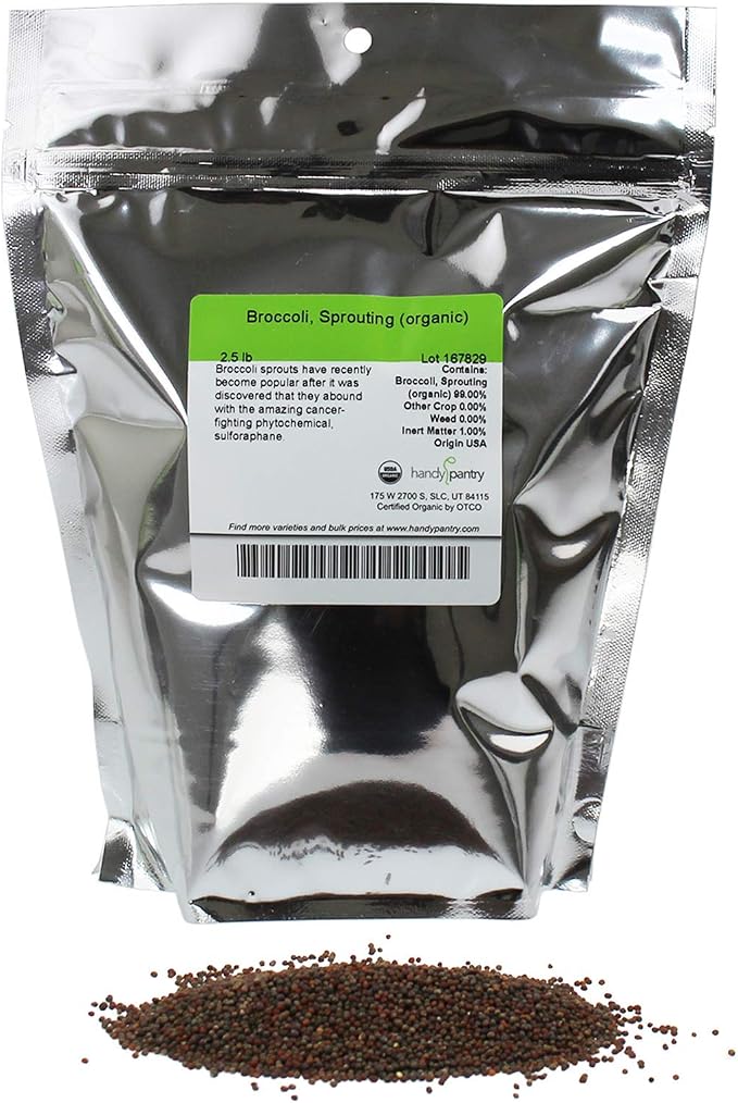 Handy Pantry Organic Broccoli Sprouting Seeds 2.5 Pound Resealable Bag | Bulk Non-GMO Broccoli Sprouts Seeds, Contain Sulforaphane