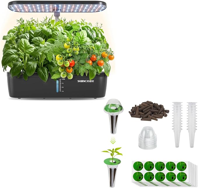 SUNCOZE Hydroponics Growing System Kit 12 Pods & 160pcs Hydroponic Pods Supplies
