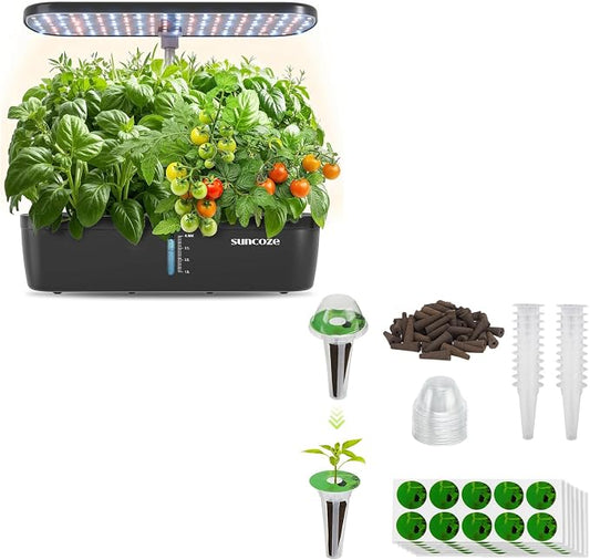 SUNCOZE Hydroponics Growing System Kit 12 Pods & 160pcs Hydroponic Pods Supplies