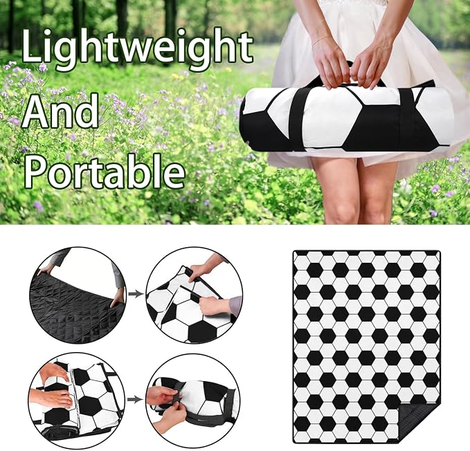 Soccer Blankets Waterproof Foldable,60''x80'' Portable Dual Layers Outdoor Travel Camping Backpacking Hiking Beach Blanket Mat for Grass Padded Lawn Park Beach,Soccer Picnic Accessories