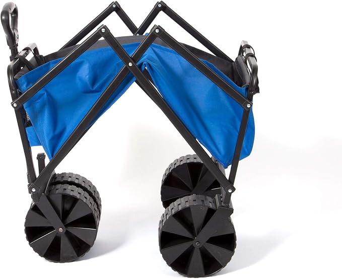 Seina 150 Pound Capacity Heavy Duty Steel Frame Collapsible Folding Outdoor Portable Utility Cart Wagon with All Terrain Plastic Wheels, Blue/Gray