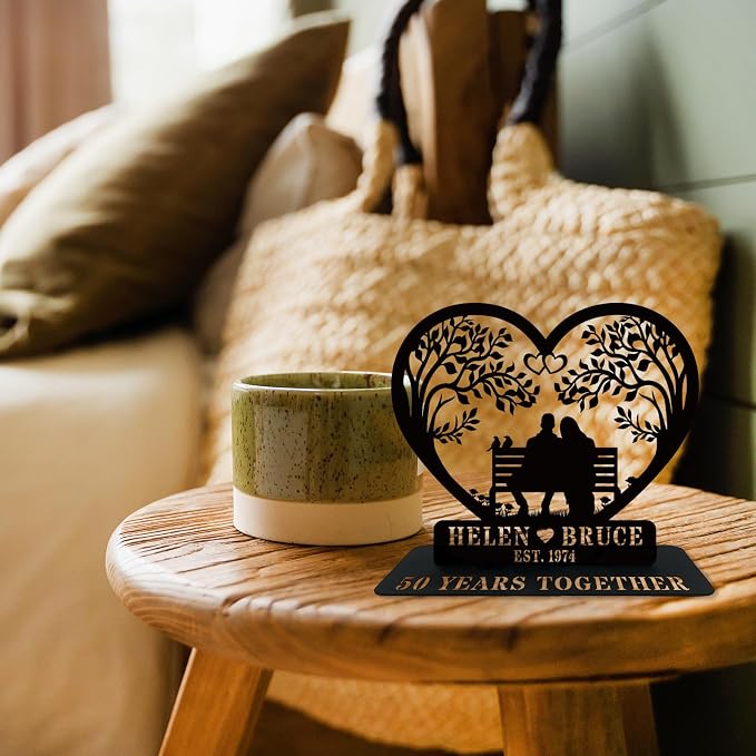 Personalized Valentines Day Gifts, Personalized 50th Wedding Anniversary Sign Gifts for Couples, Tabletop Metal Wedding Anniversary Sign, Custom Engraved Metal Sign