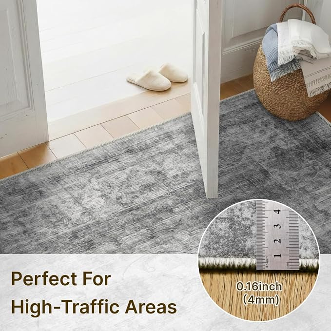 2x3 Area Rug Washable Vintage: Non Slip Throw Rugs for Entryway | Indoor Door Mat for Kitchen Soft Low Pile Thin Small Carpet for Hallway Bedroom Dining Room Home Office Decor
