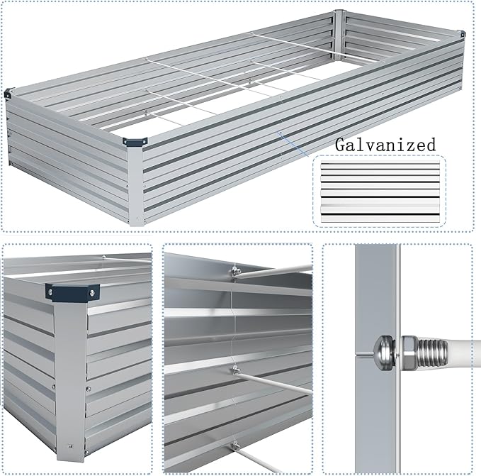 2PCS 10x3x1ft Galvanized Raised Garden Kit,Metal Planter Box,Silver | Outdoor Elevated Metal Planter Box For Vegetables, Flowers & Herbs. Rustproof Galvanized Steel, Open Drainage, Easy Assembly