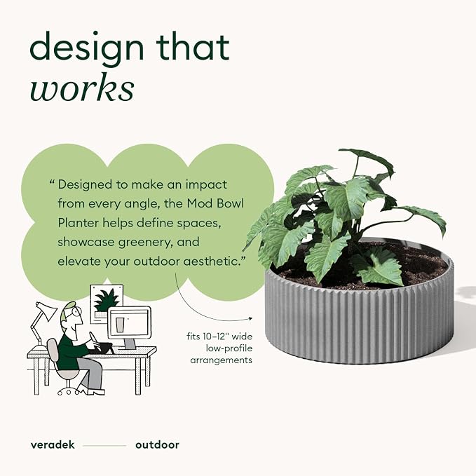 Veradek Mod Series 5" Bowl Planter for Indoor or Outdoor Tabletop/Balcony | Durable Plastic-Stone Composite Material | Modern Décor for Flowers, Succulents, Small Plants