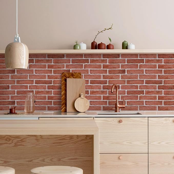 COMSTICKC 3D Faux Brick Wall Panel Peel and Stick, 3D Brick Wall Stickers, 12 pcs of 22.8" x 11.8", Not Real Brick, UrltraLight PVC Adhesive Fake Brick Backsplash Wall Covering Interior, 22.48 sq.ft