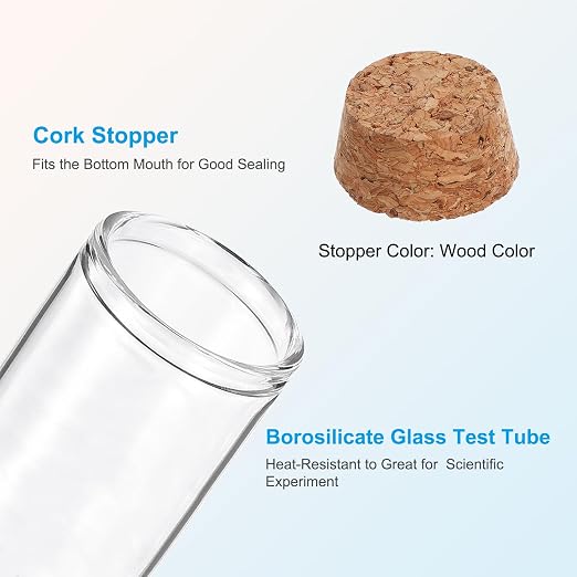 PATIKIL 40ml Test Tubes, 12pcs 3.15x1.18 Glass Clear Flat Bottom Test Tube Containers with Cork Stopper for Bead Party Candy Bath Salt Storage Scientific Experiment Plant Propagation