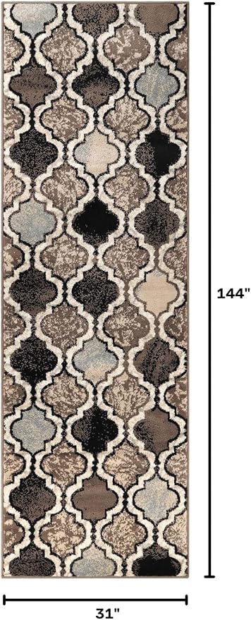 SUPERIOR Indoor Runner Rugs, Modern Area Rug, 2'7"x12', Ivory | Geometric Design Floor Décor, Easy Care High Traffic Areas Living Dining Room, Bedroom, Office, Entryway, Viking Collection
