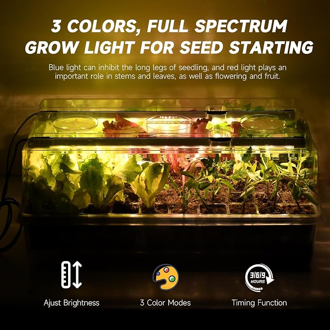 Adawook Self-Watering Seed Starter Tray with Grow Lights, Seed Starter Kit, Full Spectrum Grow Light for Seed Starting, Timing Set, Germination Tray Grow Kits with High Humidity Domes
