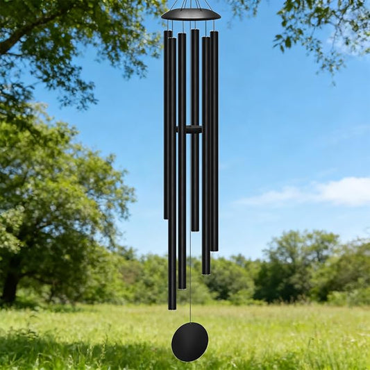 66" Extra Large Wind Chimes for Outside Deep Tone, Deep Soulful 6 Tube Aluminum Windchimes with Healing, Breezy Melodies, Rustproof Black Finish Heartfelt Gift for Mom's Patio Garden