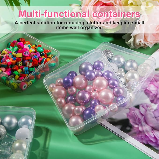 SATINIOR 100 Pcs Clear Plastic Beads Storage Containers Box Small Clear Boxes with Hinged Lid Plastic Arts Case Mini Square Crafts Storage Organizers for Small Items (3.3 x 3.3 x 1.1 Inch)