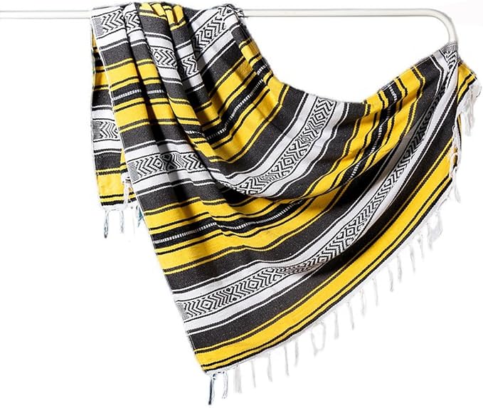 Airooglee Large Mexican Blanket - Perfect as Yoga Blanket, Outdoor Beach Serape Picnic Camping Woven Blanket, Boho Home Décor - Yellow