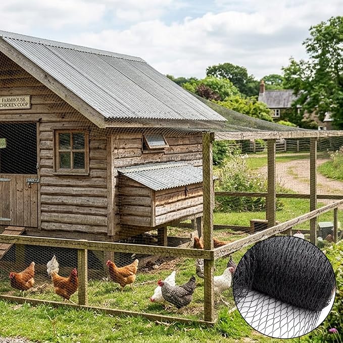 Junflying 15x15FT Bird Netting for Chicken Coop 1/2" Chicken Run Roof Cover | Woven Poultry Netting Against Hawks, Owls, Eagles & Predators, Large Net for Fruit Tree, Blueberry, Vegetable Protection