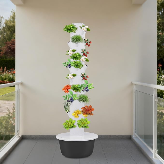 Hydroponics Growing System, 36 Pods Large Vertical Hydroponic Growing Tower with Water Pump & Loop Timer, 9-Tier Indoor Gardening System for Herb Vegetable Fruit (Black)