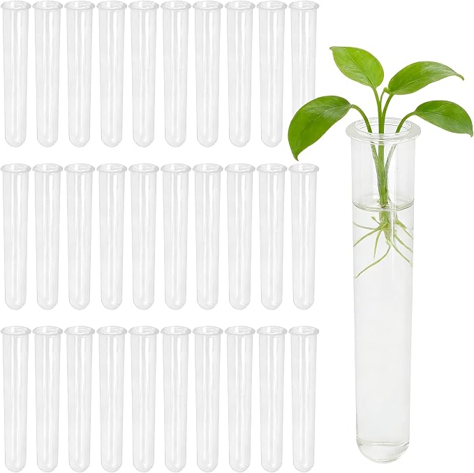 SINJEUN 30 PCS Plant Propagation Tubes, 20 ml Clear Plastic Test Tubes for Plants Flowers Home Office Decorations (4.7 inches Height)