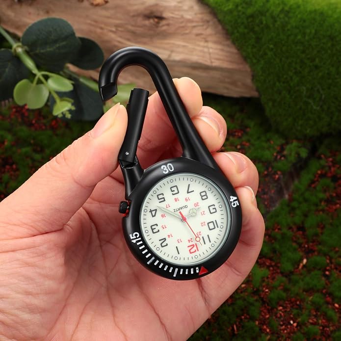 Hicarer 2 Pieces Clip on Quartz Watch Backpack Fob Belt Glow in The Dark Unisex Pocket Watch with White Dial for Doctors Nurses Outdoor Activities