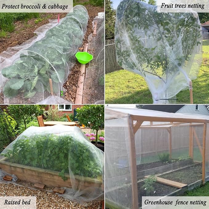 10X50Ft Garden Netting Pest Barrier – Ultra Fine Mesh Netting Plant Covers & Row Cover, Protects Vegetables, Fruits, Flowers from Mosquitoes, Insects, Birds, Deer & Squirrels