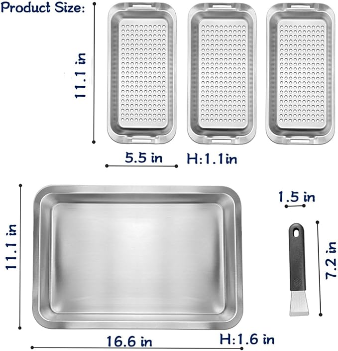 Grill Pans for Outdoor Grill-3 Grilling Baskets|Serving Tray| Clip-on Handle.BBQ Serving Platters with Holes for Grill Fish,Vegetable,Meat and Prep Food Veggie