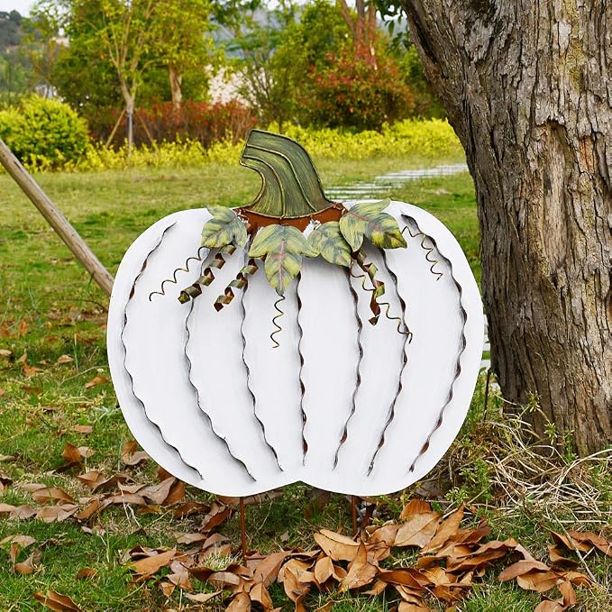 26"H Metal Pumpkin Yard Stake Outdoor Fall Decor Rustic Pumpkin Garden Stake Autumn Yard Sign Pumpkin Lawn Ornaments for Porch Garden Home Patio Harvest Thanksgiving Halloween Decorations