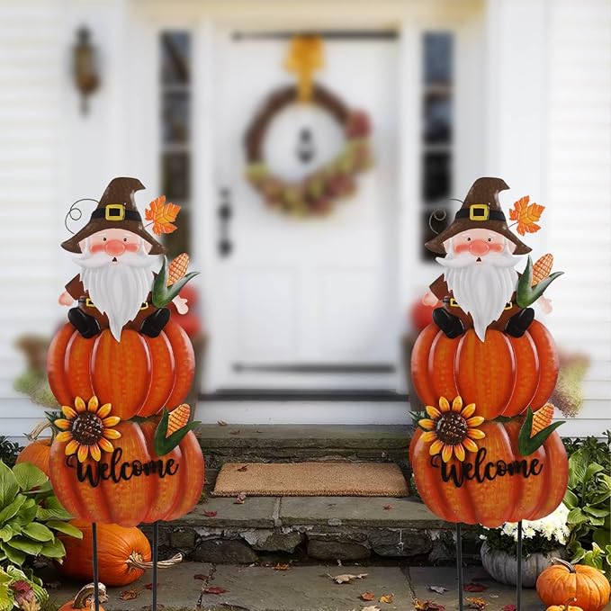 Fall Gnome Yard Stakes Large 39.3inch for Thanksgiving Decor | Metal Pumpkins for Outdoors Garden Patio Autumn Harvest Outdoor Decor