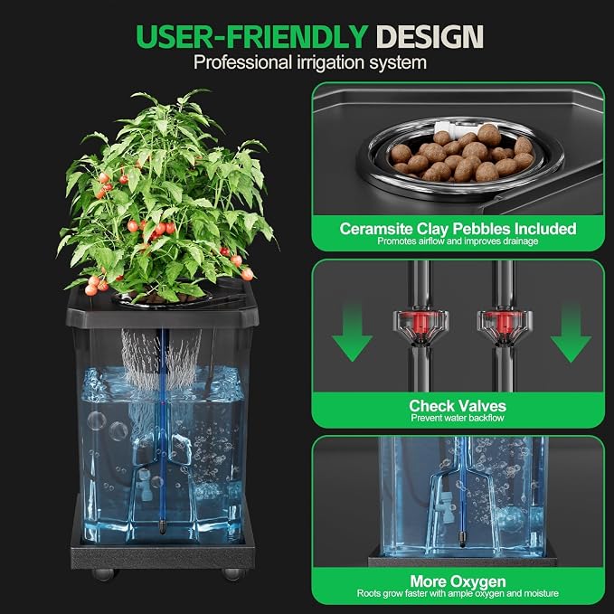 SPECILITE 7 Gallon 2 Buckets DWC Hydroponics Grow System with Wheels | Top Drip Kit, Deep Water Culture Recirculating Drip Garden System, Plant Stand with Air Pump, Air Stone, Air Hose